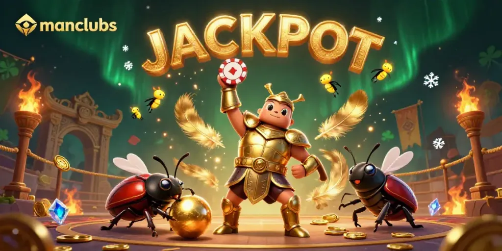 Experience thrilling wins at manclubs with a spectacular jackpot scene featuring vibrant characters and dynamic gambling elements.