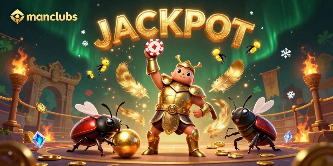 Experience thrilling wins at manclubs with a spectacular jackpot scene featuring vibrant characters and dynamic gambling elements.