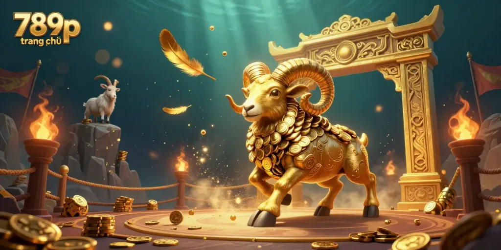 Experience vibrant gambling excitement with 789p trang chủ, featuring a dynamic, golden ram image and rich casino elements.