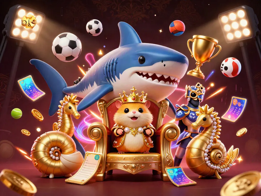 Experience thrilling betting excitement with ok9's vibrant casino illustration featuring a hamster king and seahorse guards.