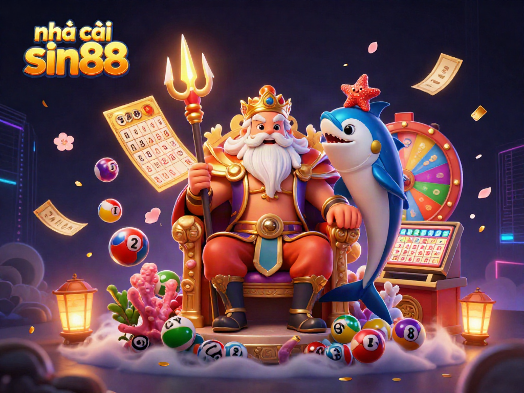 Engage with the thrilling world of nhà cái sin88, featuring vibrant casino elements and a dynamic carnival atmosphere.