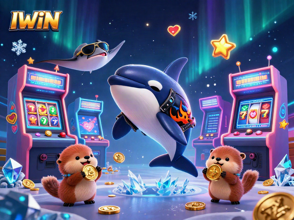 Engage with IWIN games featuring an orca and otters surrounded by golden coins.