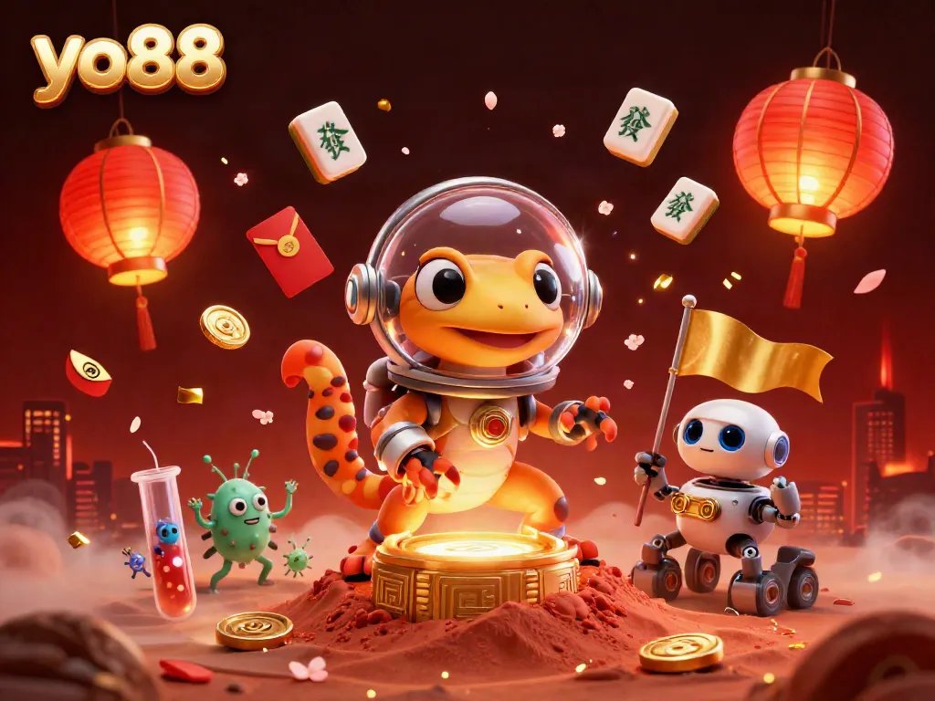 Experience the thrill of yo88 in a vibrant casino scene with animated 3D elements and characters.