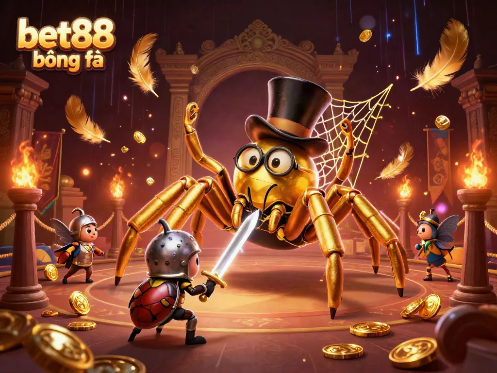 Engage in thrilling bet88 bóng đá with a brave beetle knight and a golden tarantula in a dynamic casino scene.