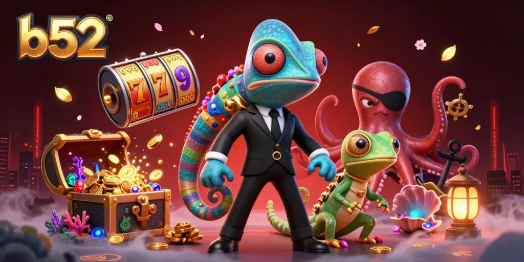 Join the vibrant gameplay of b52 in this dynamic casino scene filled with colorful slot elements.