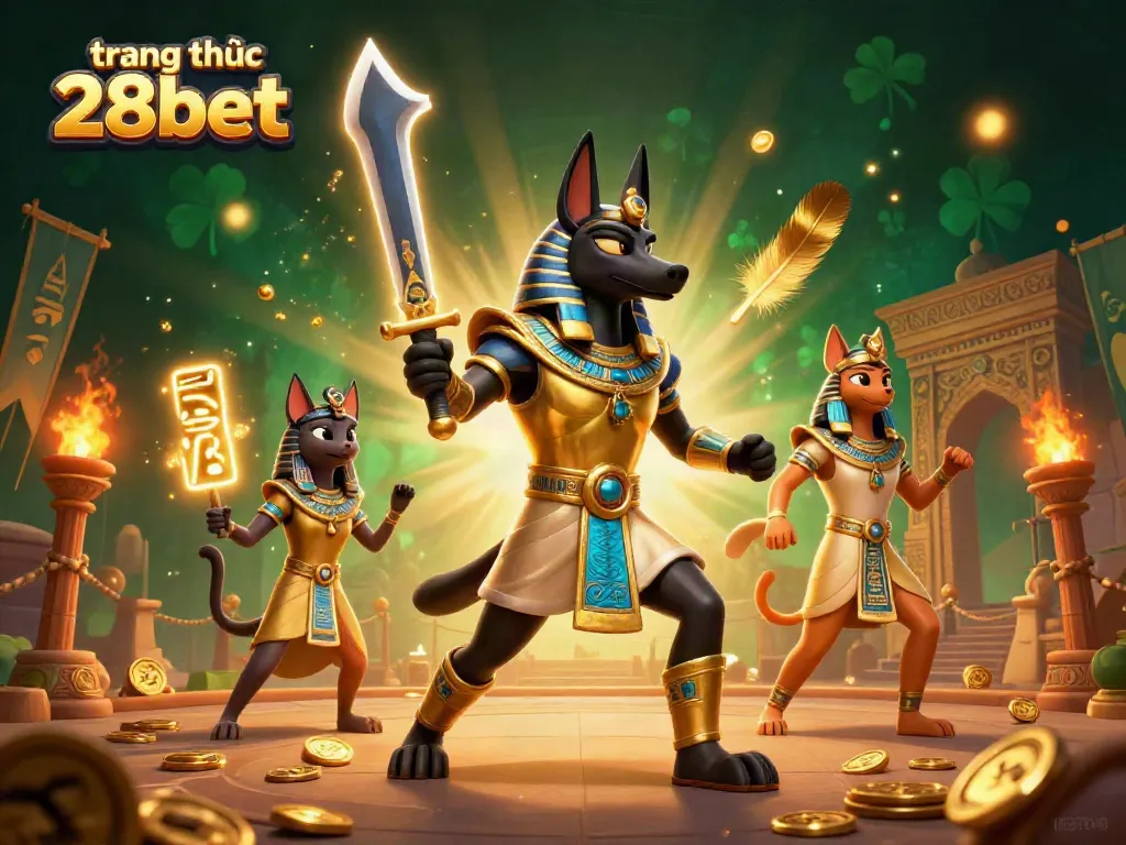 Experience the vibrant world of trang chủ 28bet, with Anubis and Bastet in a dynamic casino atmosphere.