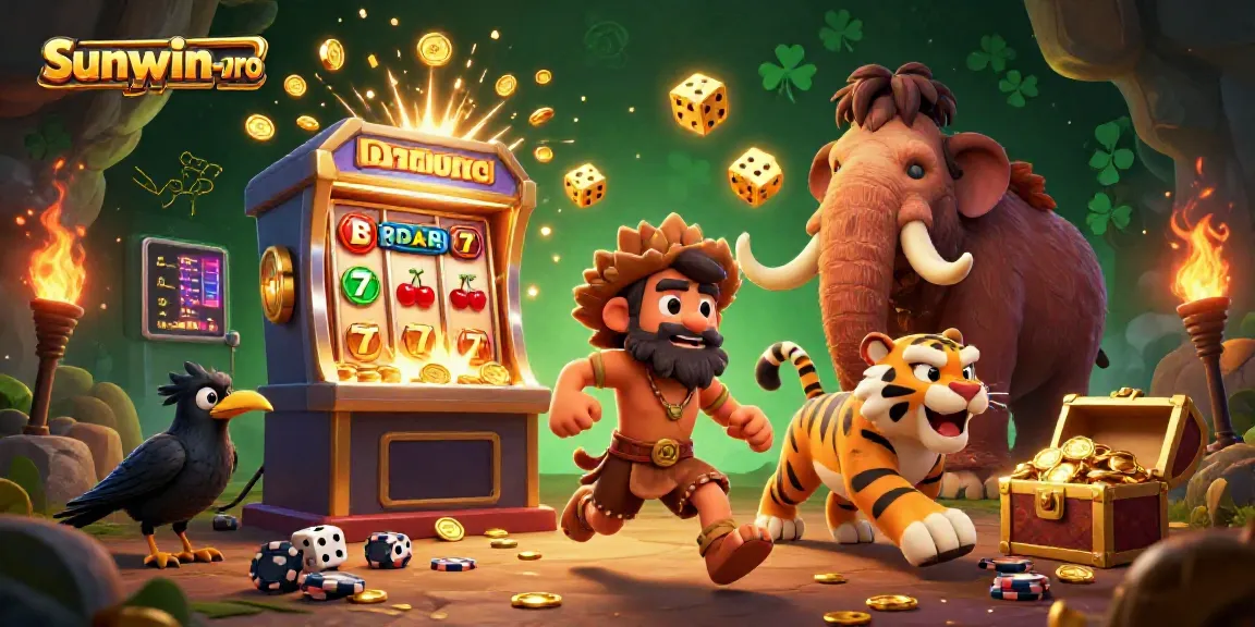 Experience excitement at the sunwin-pro casino with a prehistoric duo amidst jackpots and thrilling games.