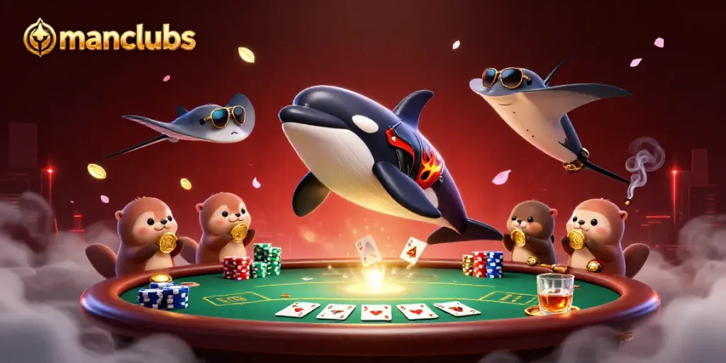 Engage in competitive poker scenes with manclubs, featuring dynamic characters and vibrant casino elements.