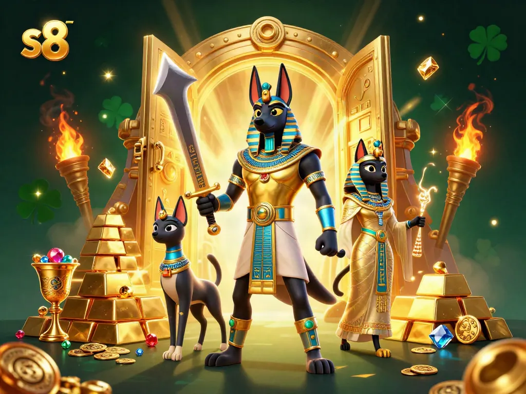 Experience thrilling wins with s8's ancient Egyptian warrior theme in this captivating digital artwork.