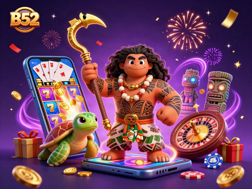Engage with the exciting B52 casino experience featuring vibrant slot games and festive visuals.
