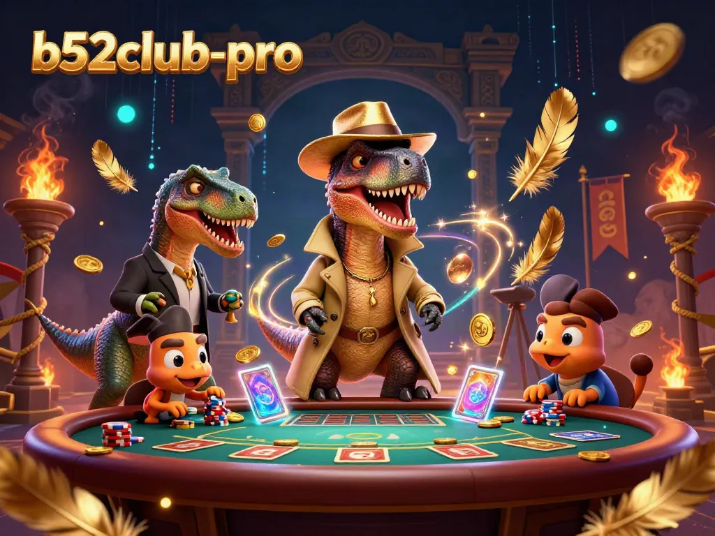 Engage in a thrilling game at b52club-pro with a velociraptor card counter, dinosaur pit boss, and sneaky compy in action.