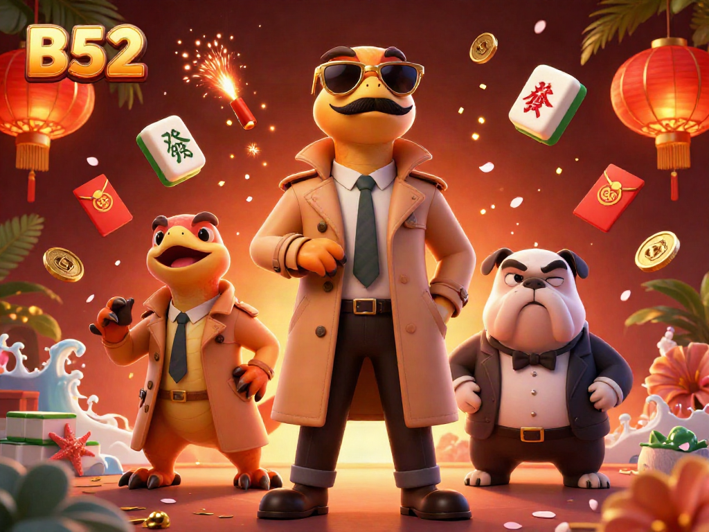 Engage in thrilling gaming action at B52 with vibrant scenes of raptors entering a VIP casino lounge.