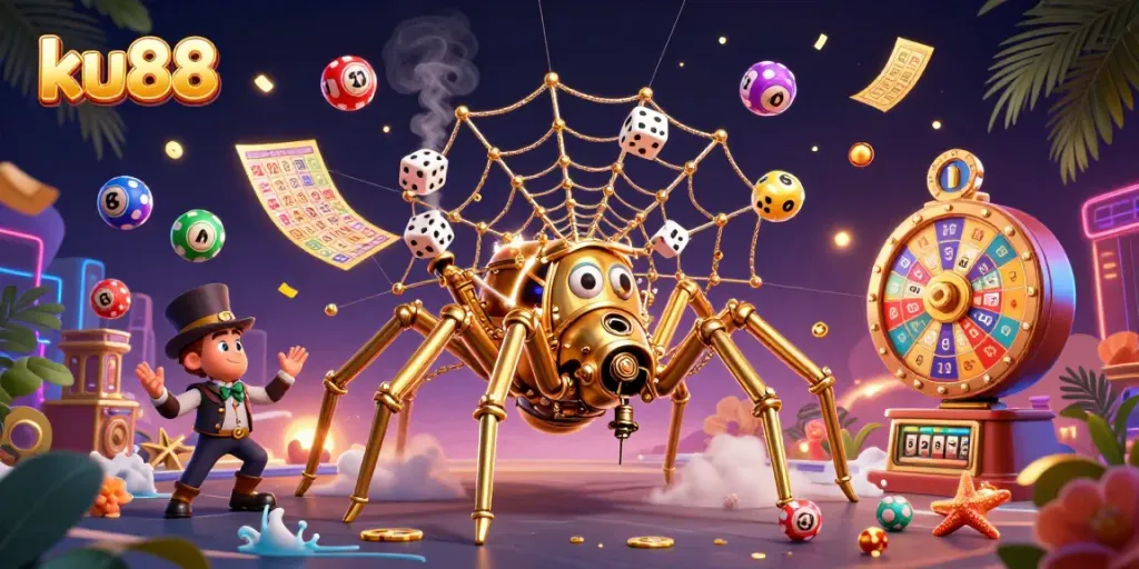Experience the thrill of ku88 with dynamic casino-themed 3D illustration showcasing vibrant gaming elements.
