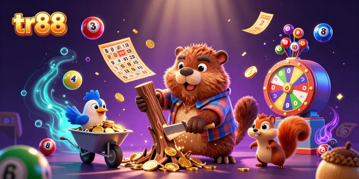 Experience the excitement of gaming with tr88 showcasing rich illustrations of a beaver, bird, and squirrel amidst golden coins and dynamic casino elements.