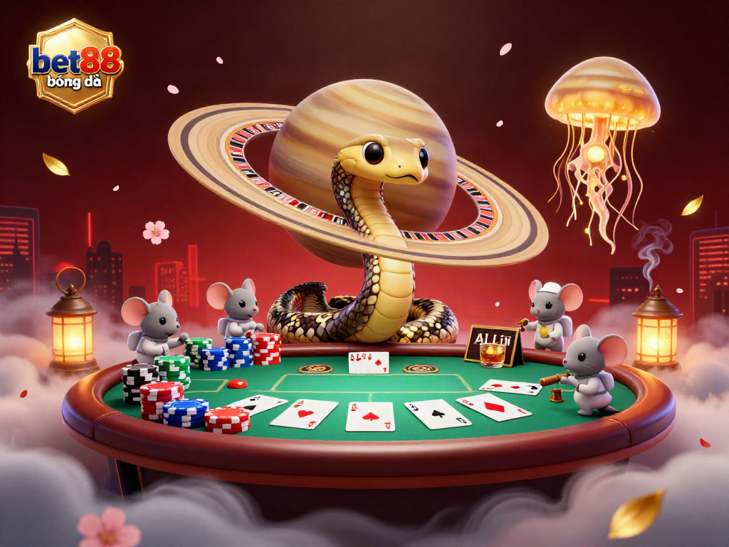 Experience thrilling bets on bet88 bóng đá with mice gambling on Saturn's rings, all rendered in stunning 3D.