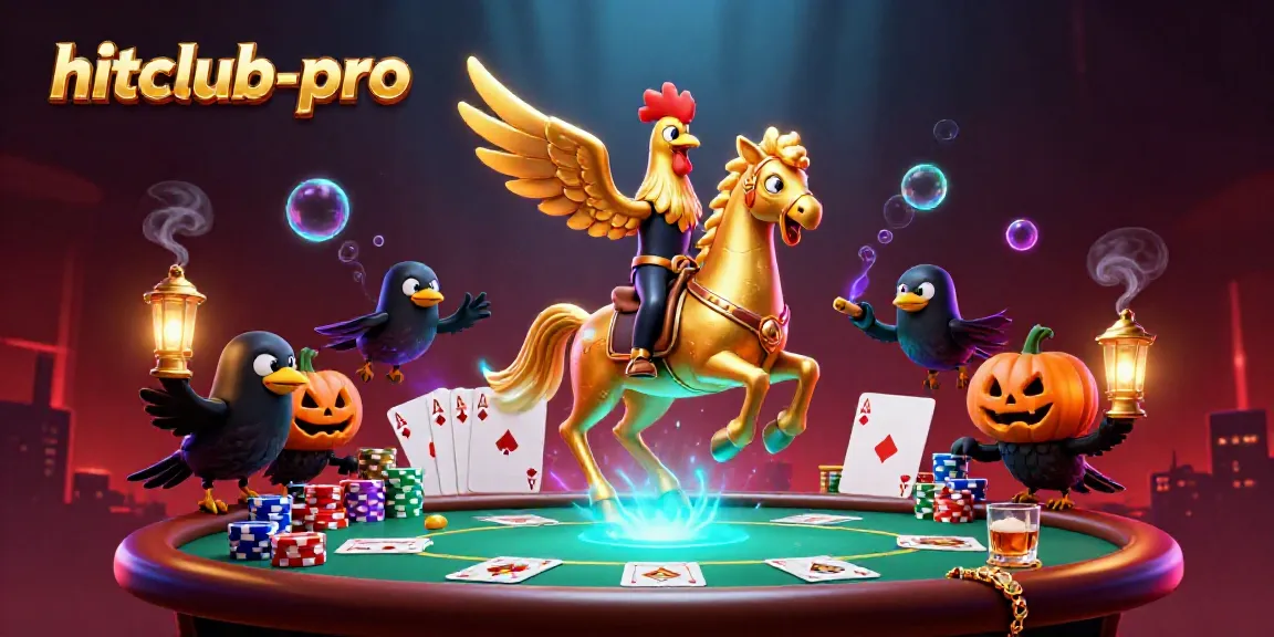 Engage with hitclub-pro at a thrilling midnight casino adventure featuring a golden rooster and friends.
