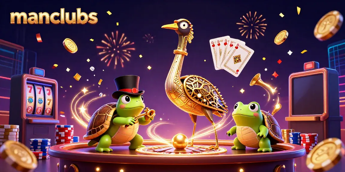 Engage in exciting gaming experiences with manclubs at a vibrant speakeasy featuring a cartoon crane and turtle.