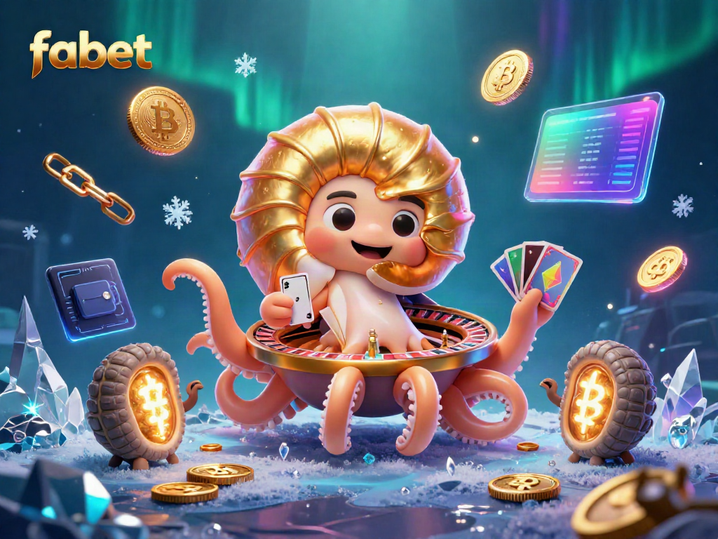 Experience fabet's thrilling gaming adventure with a giant nautilus roulette wheel and glowing crypto elements.