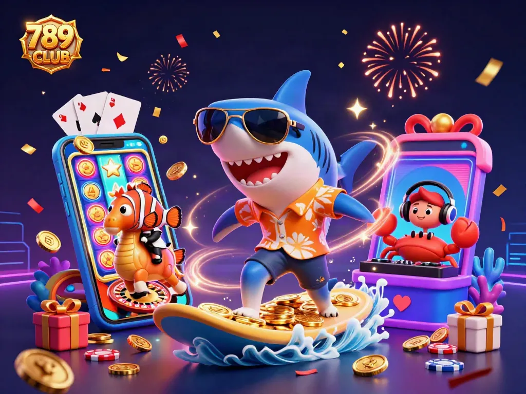 Experience thrilling gameplay with 789CLUB's vibrant 3D illustration of casino excitement.