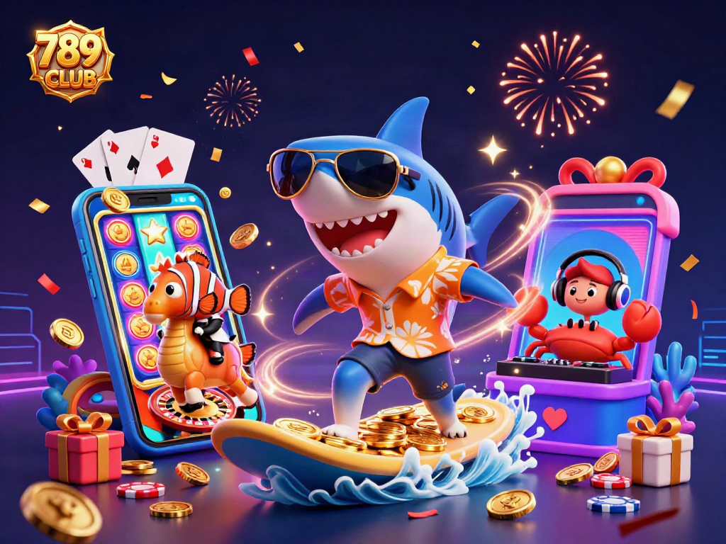 Experience thrilling gameplay with 789CLUB's vibrant 3D illustration of casino excitement.