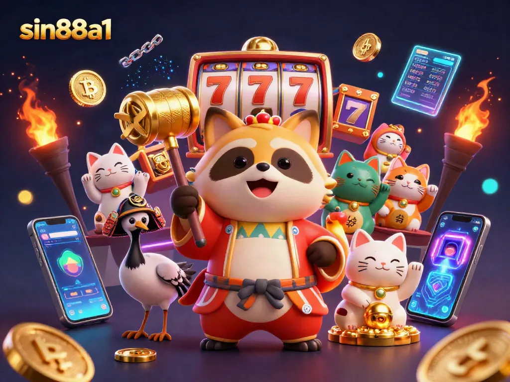 Experience vivid gameplay at sin88a1, with cheerful characters celebrating a jackpot in a colorful casino atmosphere.