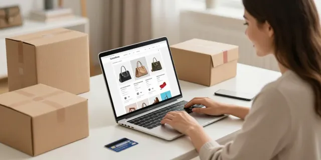 Person shopping for premium replica bags online, exploring best deals on Fake Baga products.