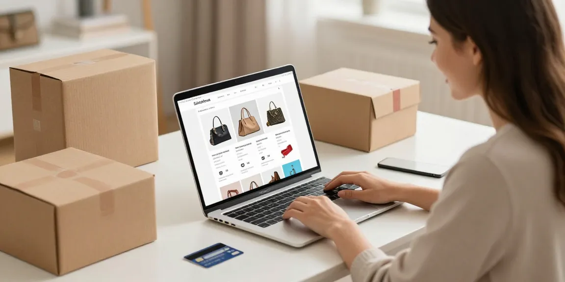 Person shopping for premium replica bags online, exploring best deals on Fake Baga products.