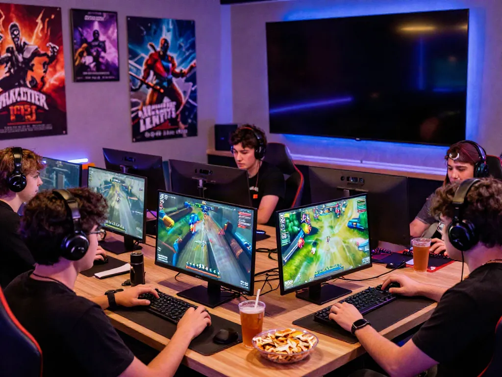 Exciting hitclub gaming scene with friends enjoying competitive play in a vibrant lounge.