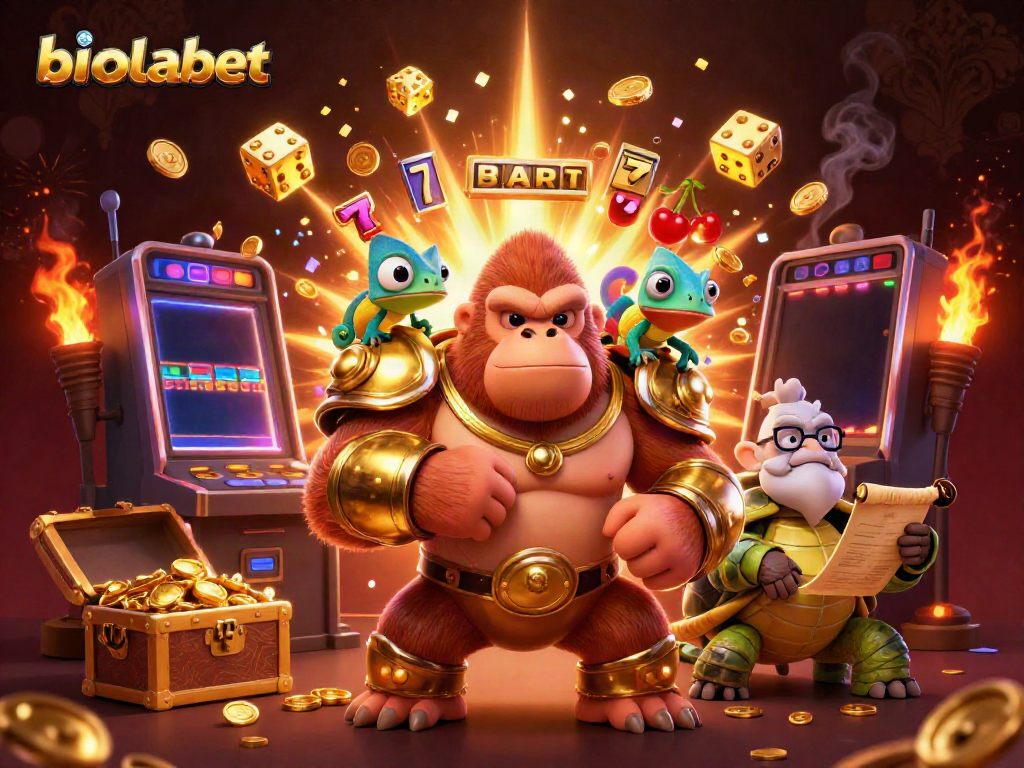 Experience the thrill of biolabet with an explosive jackpot scene showcasing characters in a vibrant casino atmosphere.