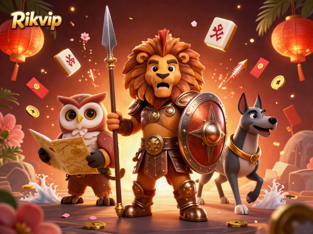 Engage with the dynamic energy of Rikvip gaming, featuring spirited characters and festive elements.