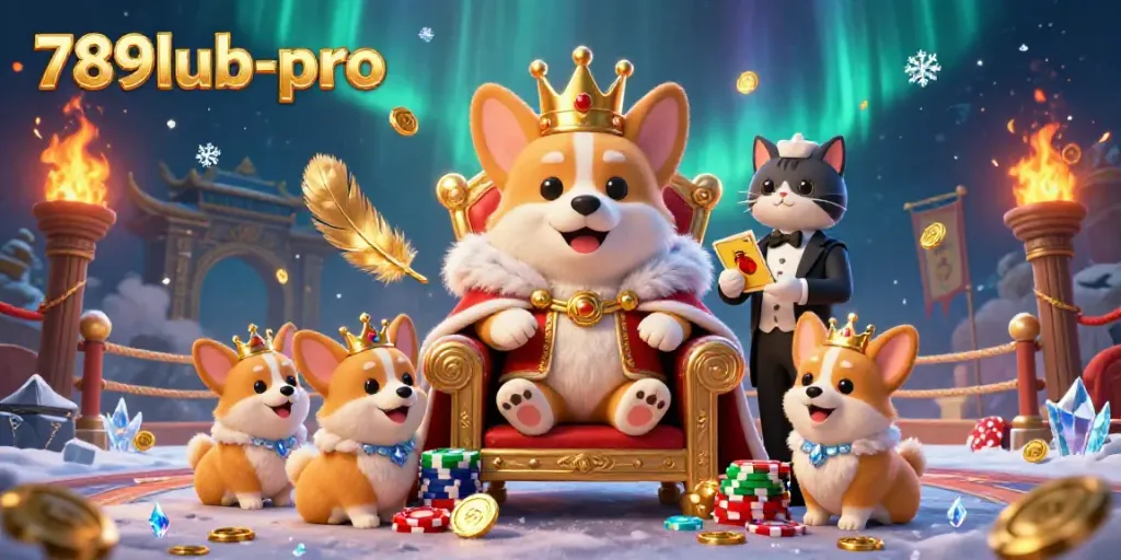 Engage with the lively gaming scene featuring royal corgi and cat butler at 789lub-pro casino.
