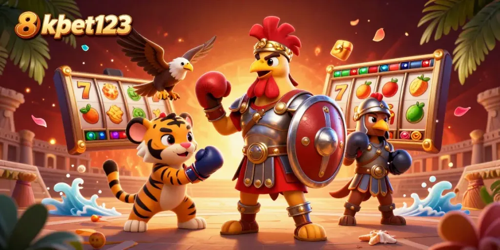 Experience thrilling jackpots at 8xbet123 with our vibrant casino scene featuring dynamic 3D characters.