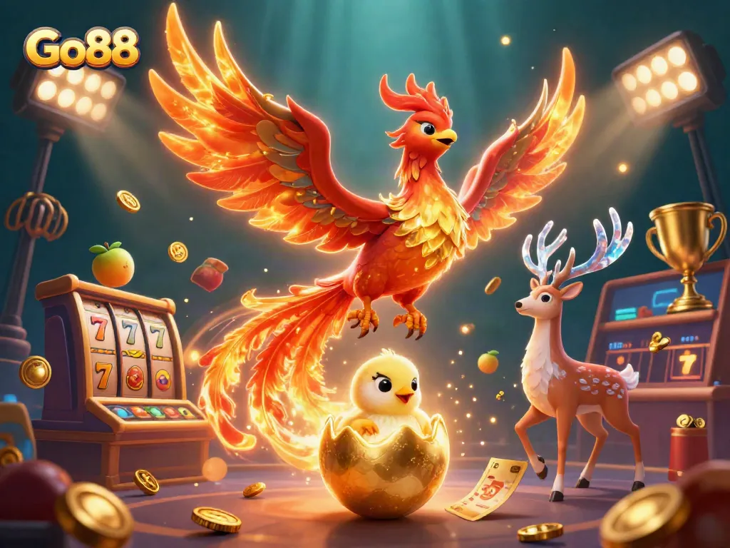 Experience the thrill of Go88 with vibrant slot elements and dynamic characters in a captivating scene.