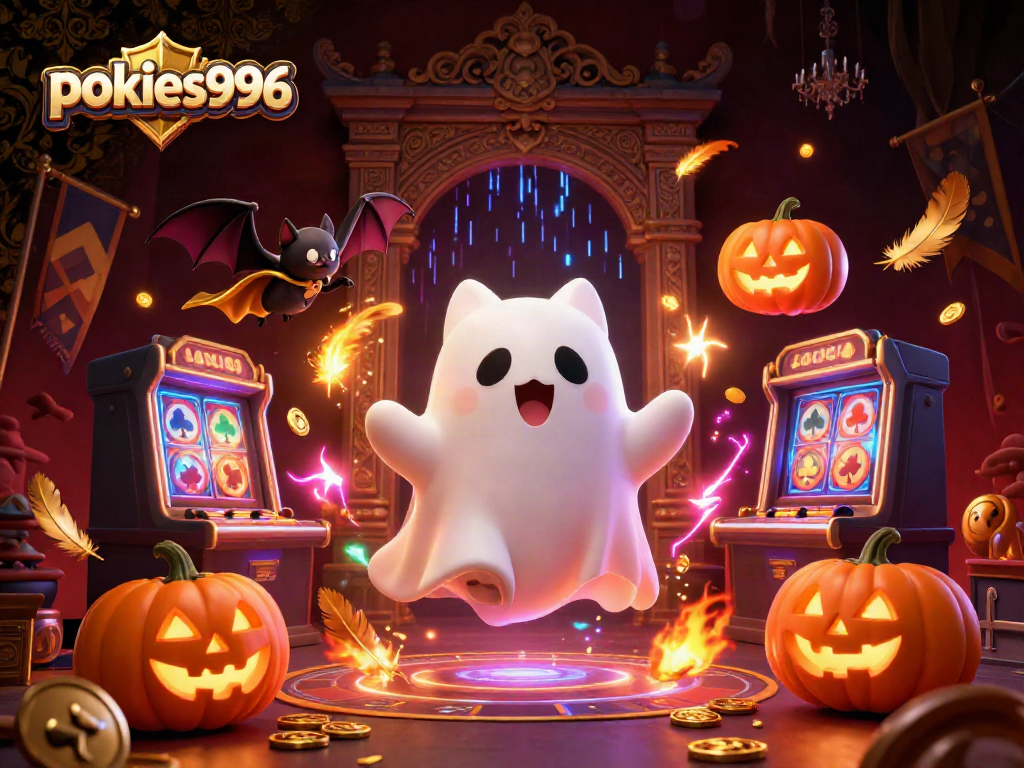 Join the fun with pokies996 as a ghost cat and bat explore a haunted casino!