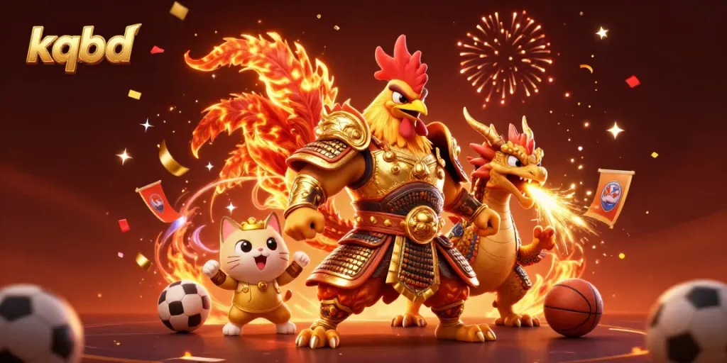 Engage with kqbd sports betting dynamics featuring a samurai rooster and dragon amidst vibrant celebrations.