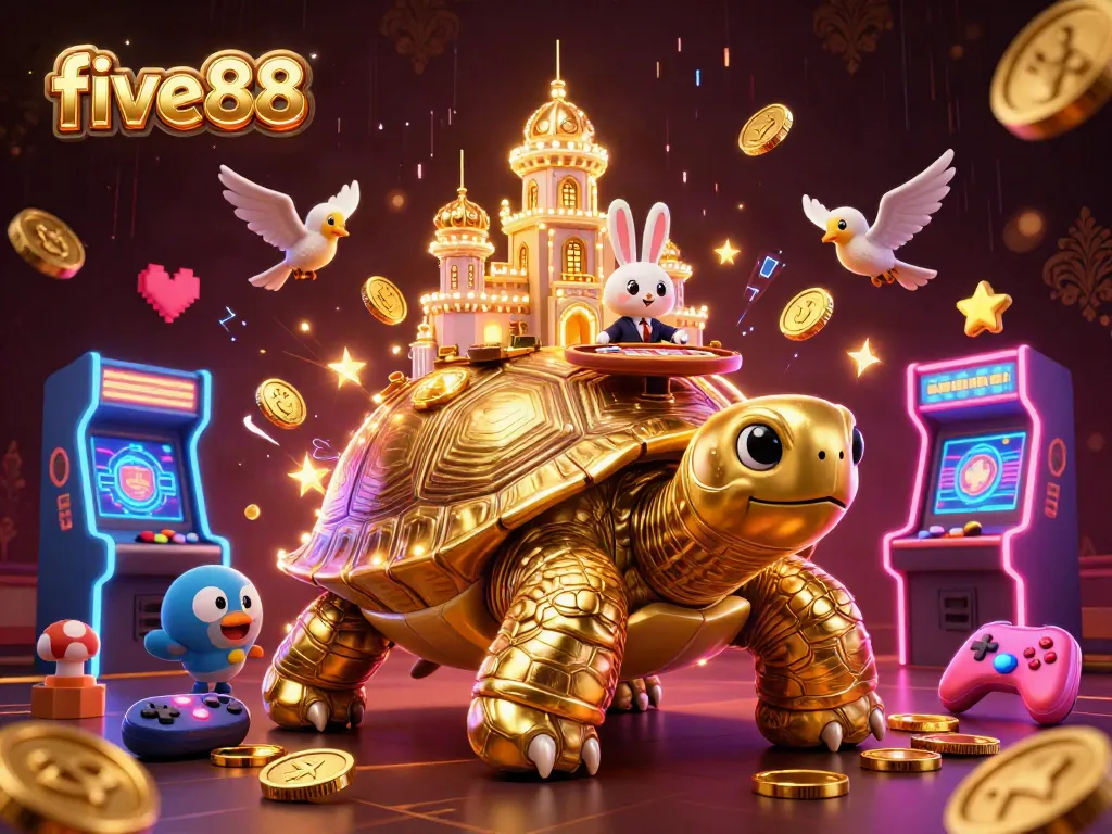Experience exciting gaming adventures with five88 in a vibrant casino-themed illustration.