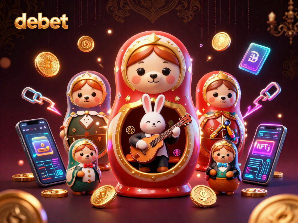 Engage with debet's unique gaming experience featuring animated bears and crypto elements.