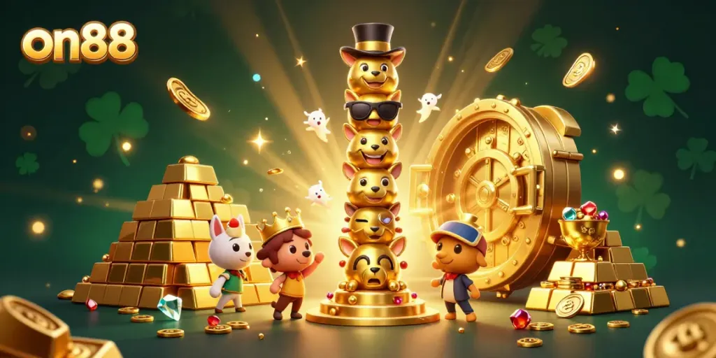 Engage with on88's vibrant casino games featured in a dazzling 3D illustration.