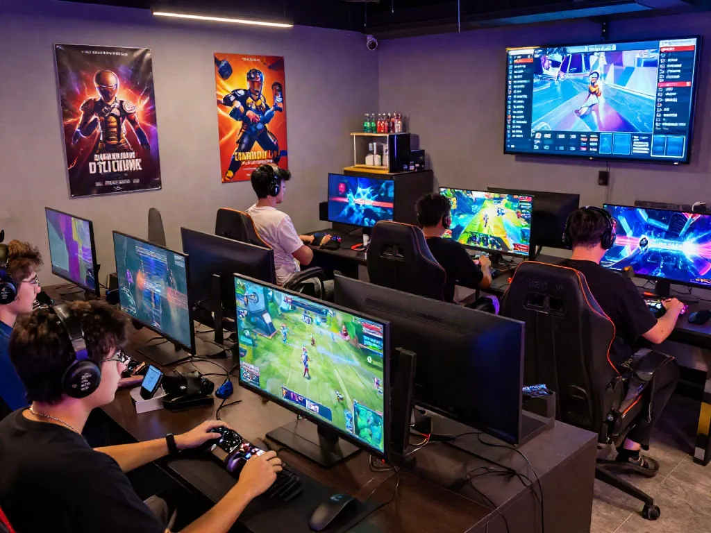 Players enjoying their time on GARUDA404 platform in a vibrant gaming lounge, showcasing excitement and competition.