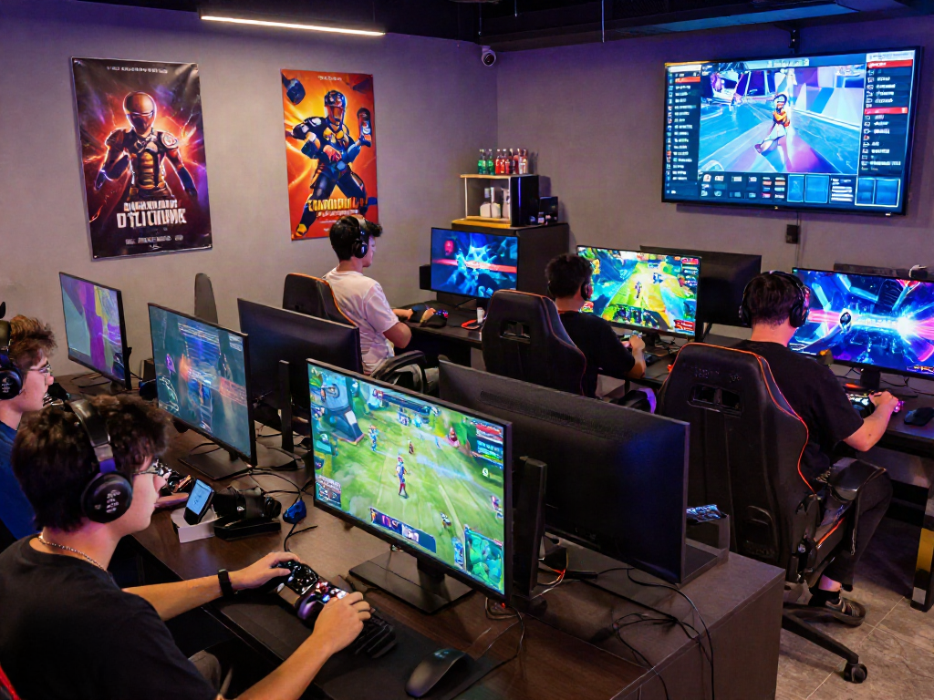 Players enjoying their time on GARUDA404 platform in a vibrant gaming lounge, showcasing excitement and competition.