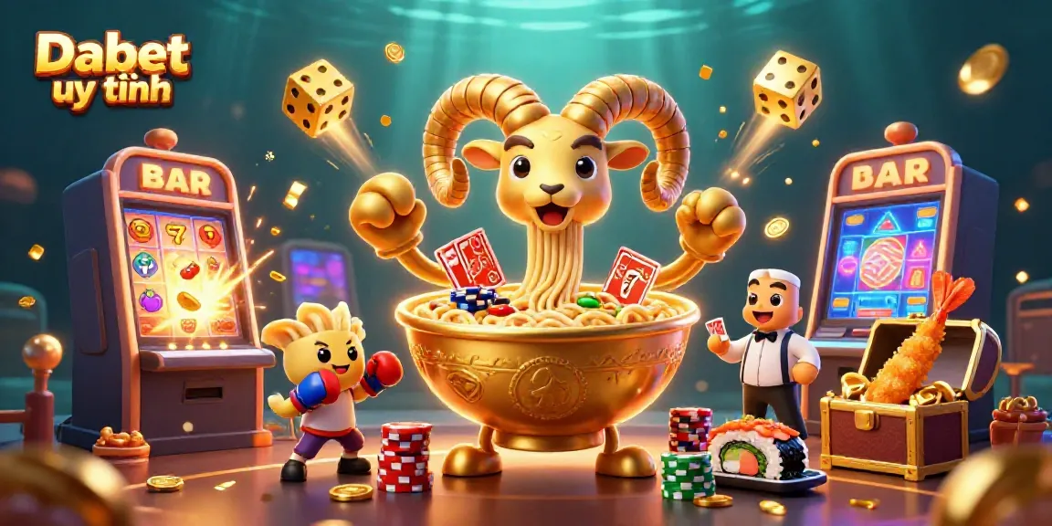 Experience Dabet uy tín with a lively scene of casino-themed characters and exciting game elements.