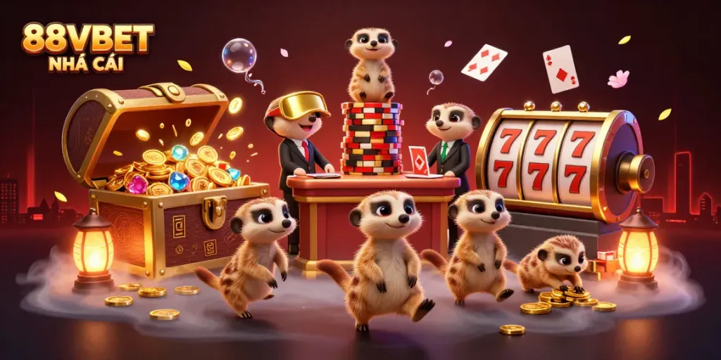 Experience the excitement of winning at 88VBET NHÀ CÁI with dynamic meerkat casino action and vibrant elements.