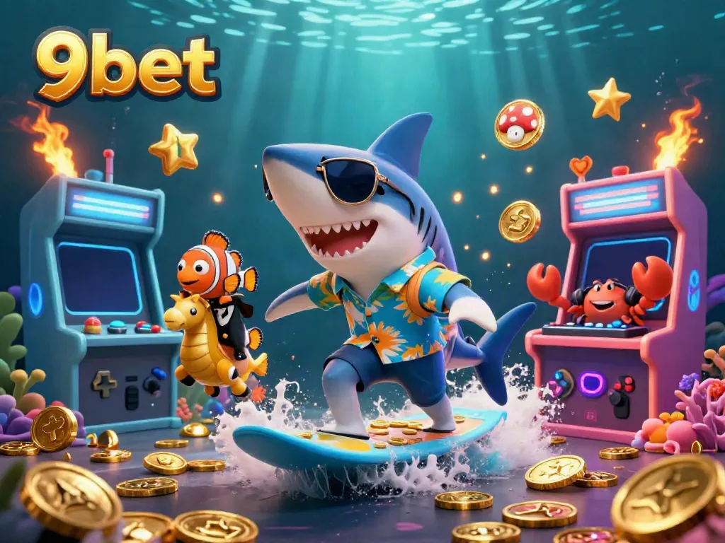 Engage with 9bet's thrilling underwater casino adventure featuring vibrant characters and gaming elements.