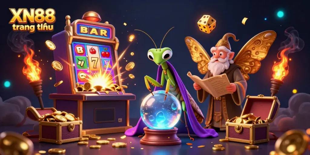 Experience the thrill of XN88 trang chủ with a vibrant casino scene featuring exciting characters and elements.