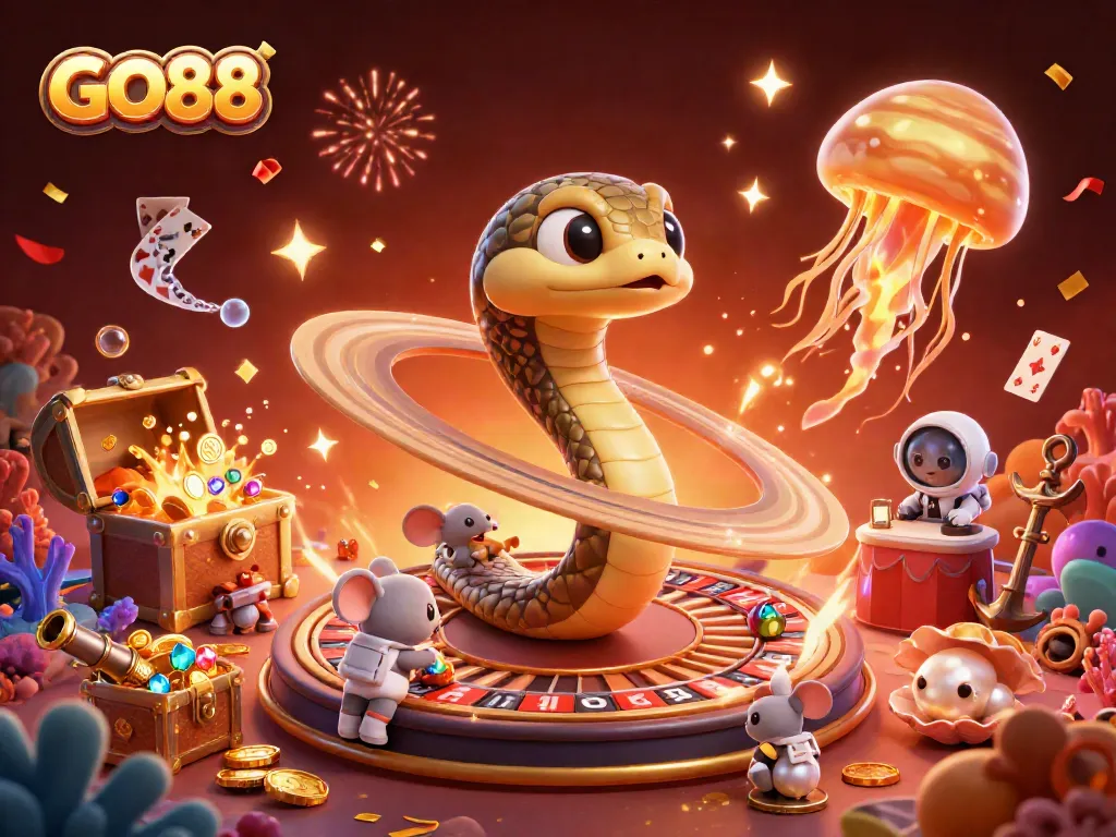 Experience the thrill of GO88 gaming as astronaut mice bet on a cosmic roulette wheel!
