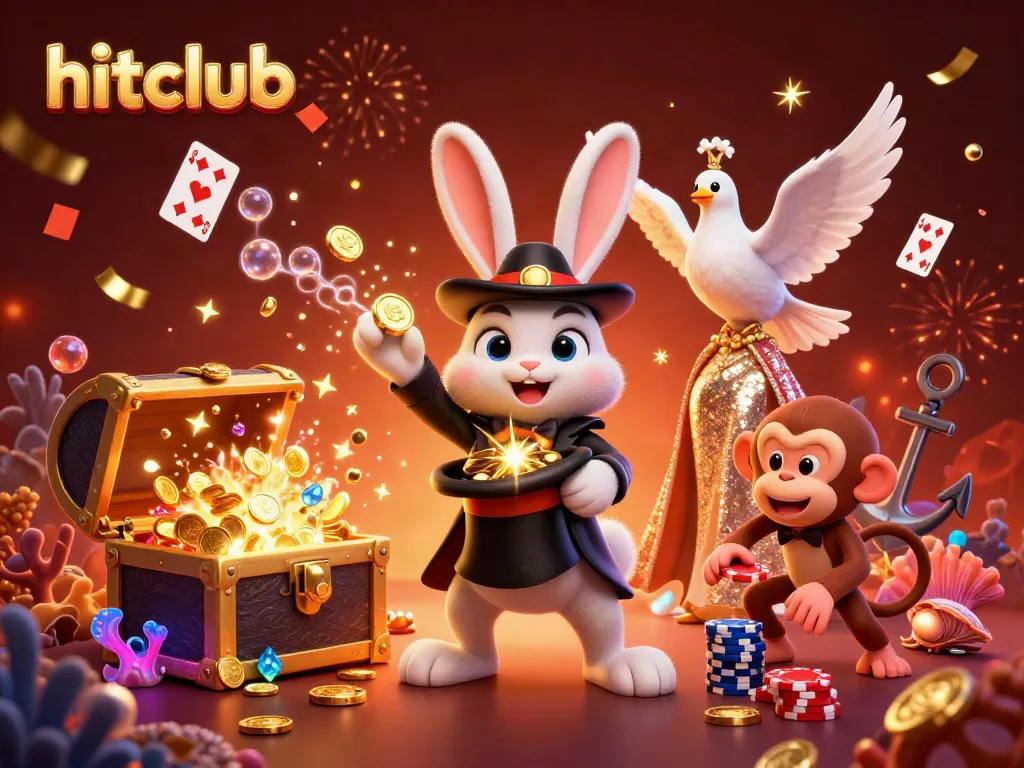 Hitclub's vibrant casino scene with a magical rabbit and treasure elements attracting players.