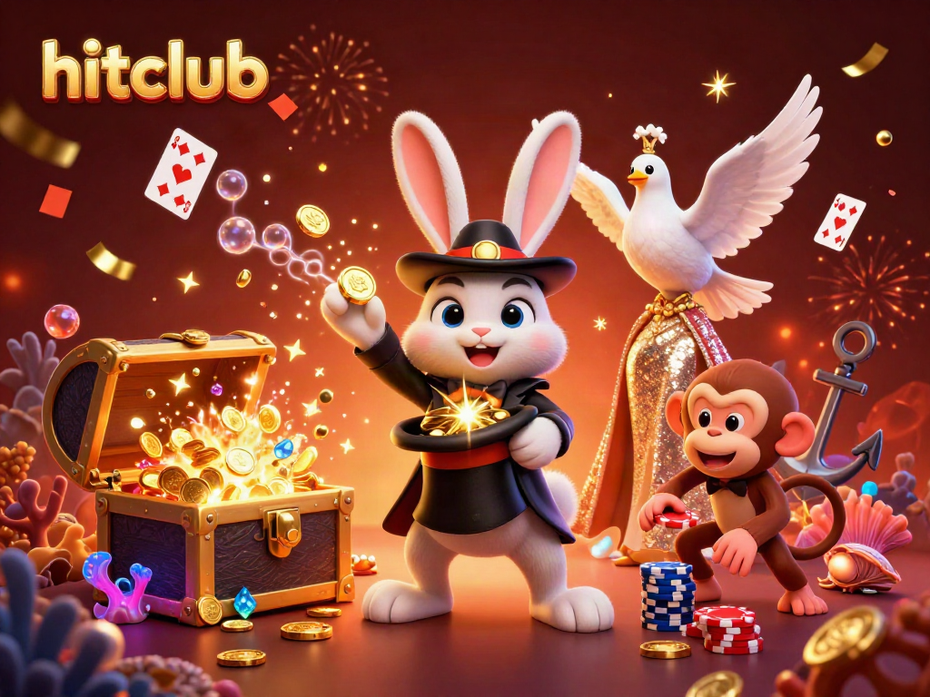 Hitclub's vibrant casino scene with a magical rabbit and treasure elements attracting players.