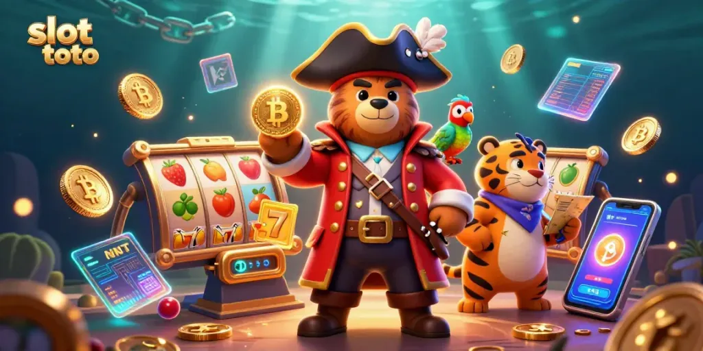 Menangkan permainan slot toto dengan karakter kartun 3D dan elemen kasino yang berkilauan.