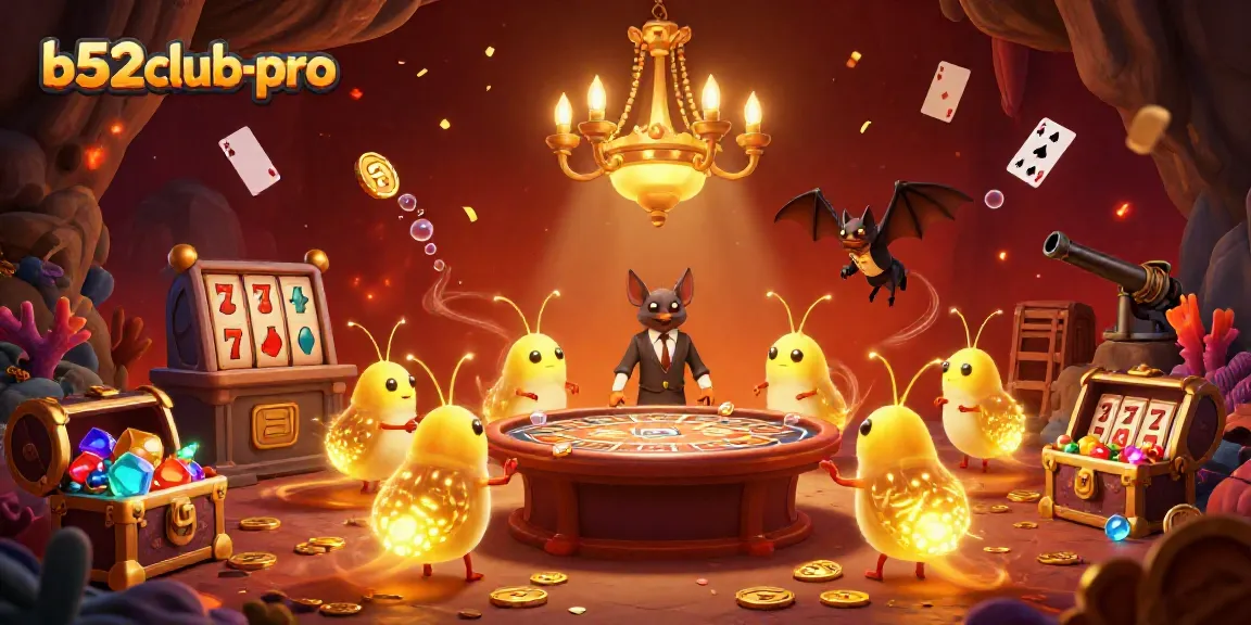 Experience vibrant gameplay with b52club-pro, featuring glowworms illuminating a cave casino.
