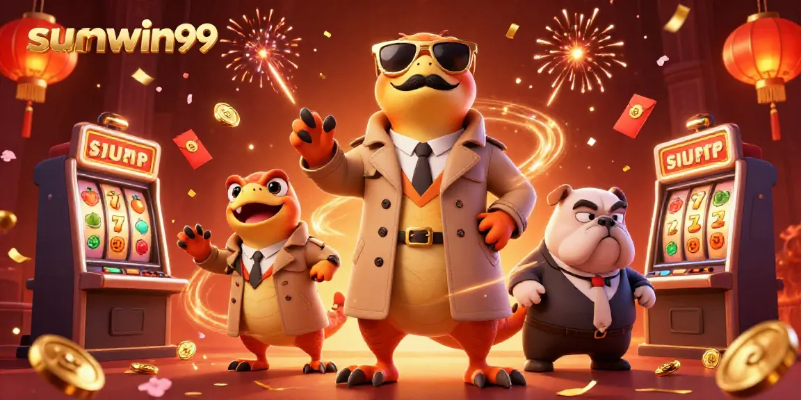 Engage with sunwin99 in a vibrant casino scene featuring playful raptor characters.